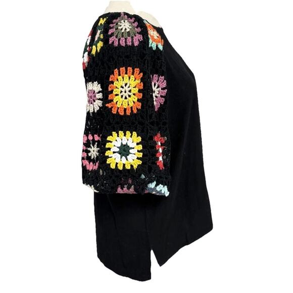 NWT Umgee Blouse Womens S Flower Print Crochet Puff Sleeve Dopamine Boho Top - Picture 3 of 10